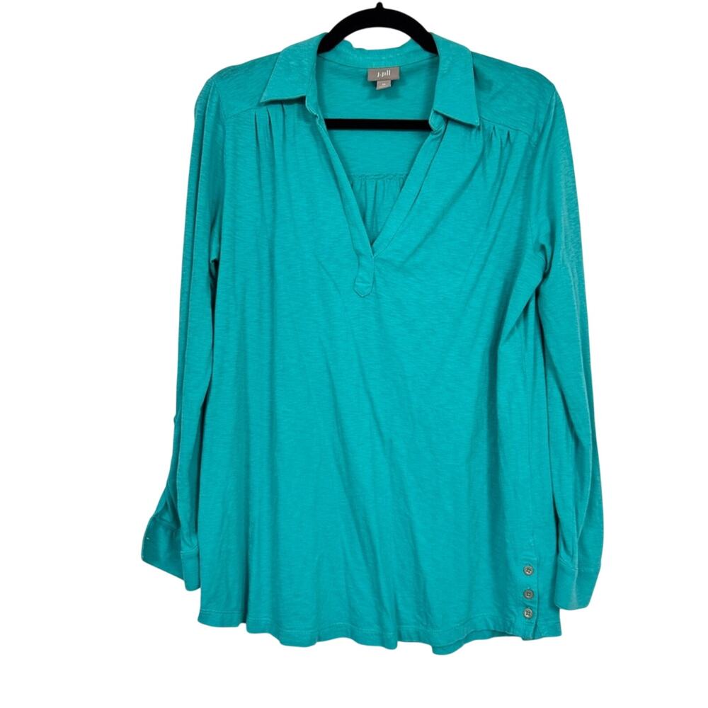 J Jill Teal Blue Long Sleeve Tee Shirt Womens XS Cotton Natural Fibers Casual